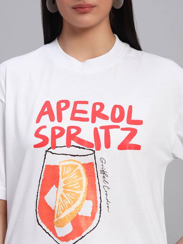 GRIFFEL Graphic Print Women Round Neck White T-Shirt
