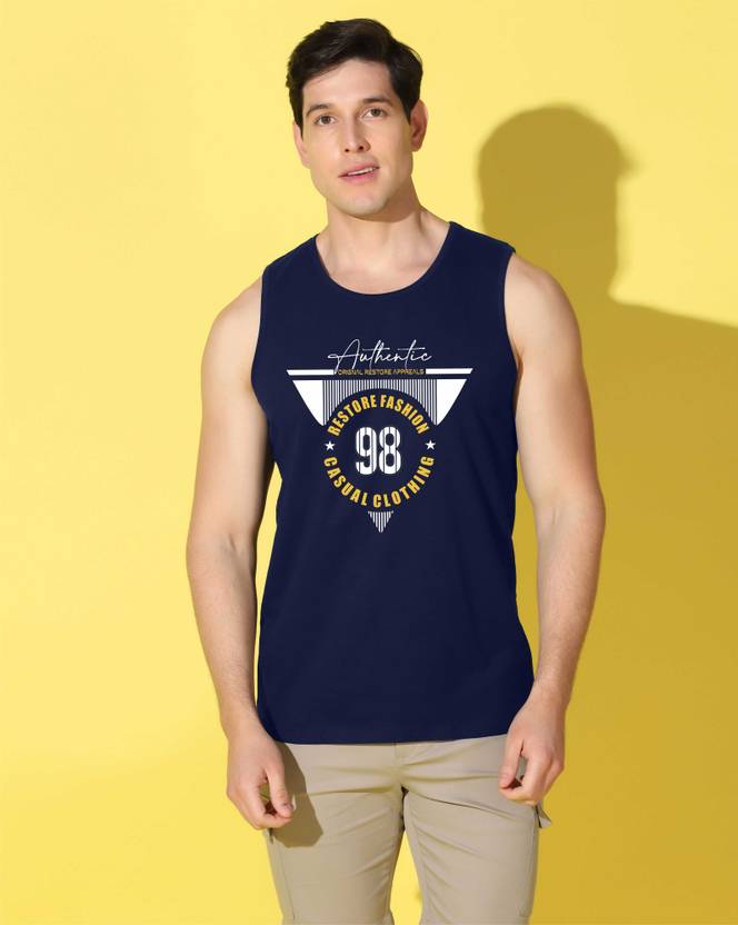 WOOSTRO Men Solid Scoop Neck Cotton Blend Navy Blue T-Shirt