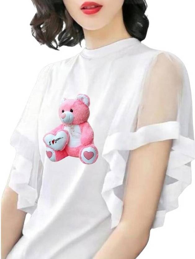 INDIAN EAGLE Women Solid High Neck Polyester White T-Shirt
