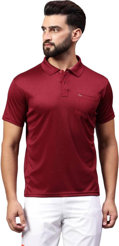 Hiflyers Solid Men Polo Neck Maroon T-Shirt