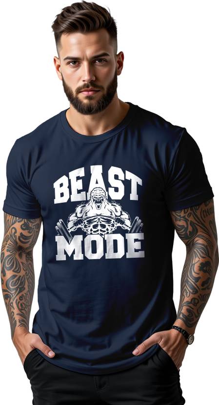 PeppyZone Printed, Typography Men Scoop Neck Navy Blue T-Shirt