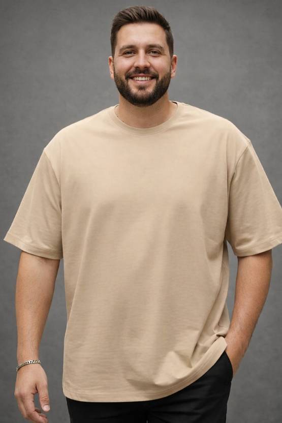 ANUBHAVGARMENT Solid Men Round Neck Beige T-Shirt