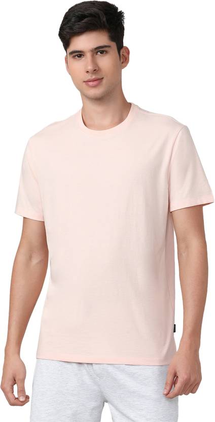 FCUK Men Solid Crew Neck Cotton Blend Pink T-Shirt