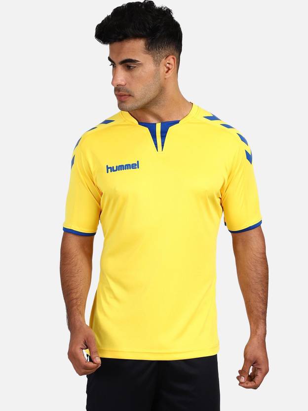 HUMMEL Solid Couple V Neck Yellow T-Shirt