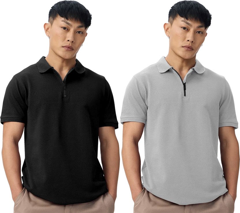 fabzy Men Beige Maroon Striped V Neck Polyester T-Shirt - Image 5