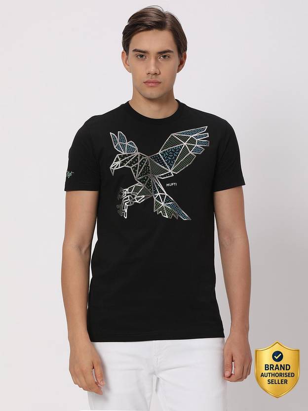 MUFTI Printed Men Round Neck Black T-Shirt