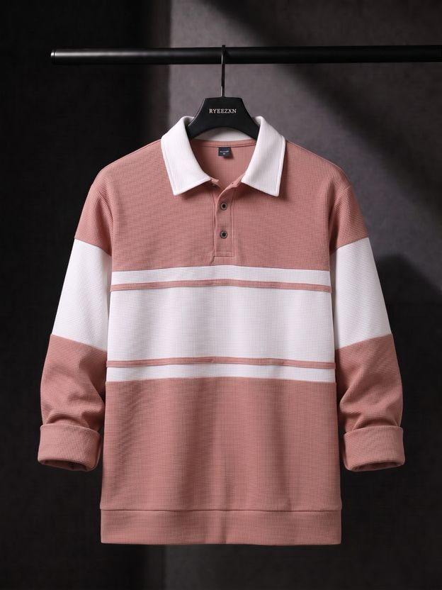 robiya Men Pink Mandarin Collar T-Shirt - Image 6