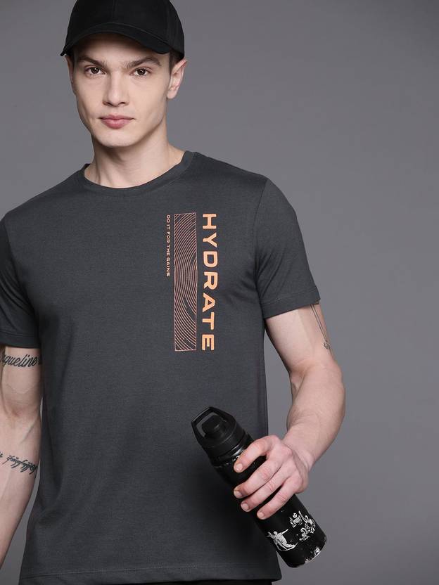 HRX by Hrithik Roshan Men Printed Round Neck Cotton Blend Black T-Shirt