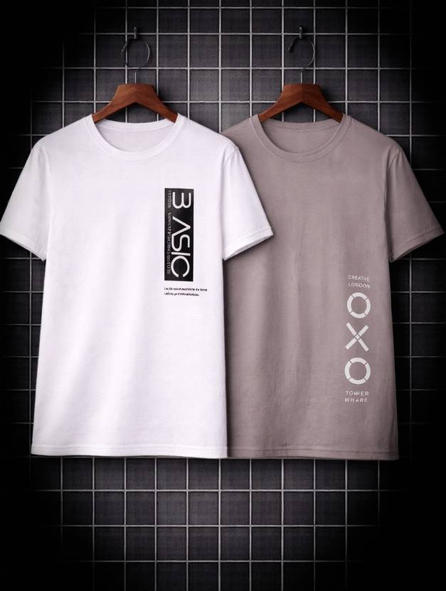 PUREHYPE Printed Men Round Neck White, Grey T-Shirt