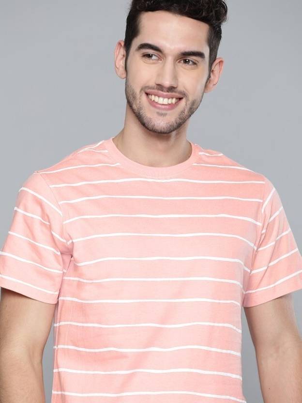 ARAAVI Striped Men Round Neck Orange T-Shirt