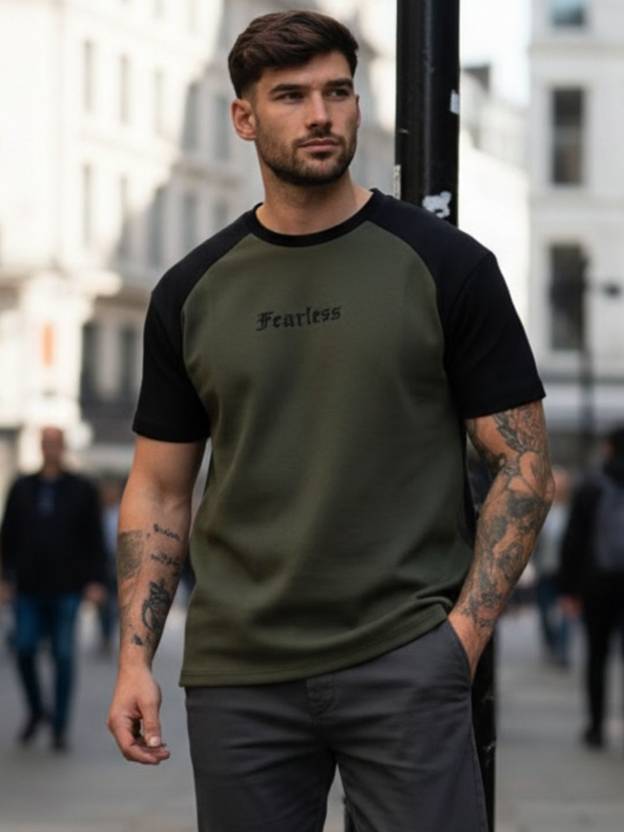 RIGO Colorblock Men Round Neck Green T-Shirt