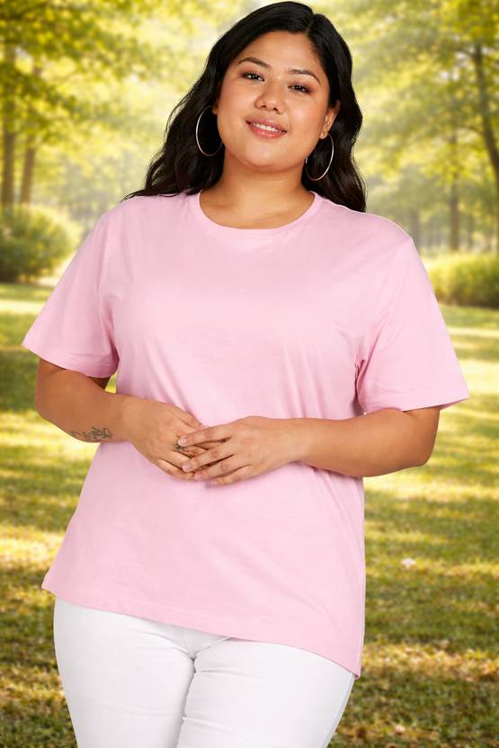 ANUBHAVGARMENT Solid Women Round Neck Pink T-Shirt