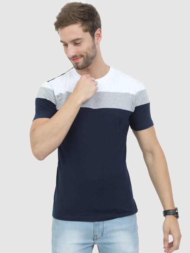 Reya Men Solid Round Neck Cotton Blend Blue T-Shirt