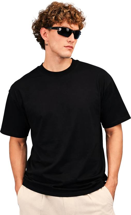 Sleepynuts Men Solid Round Neck Cotton Blend Black T-Shirt