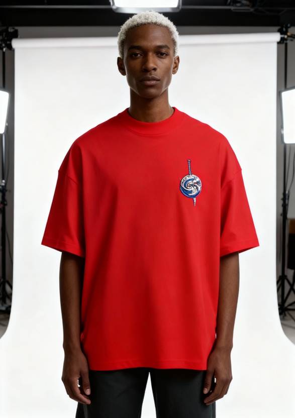 Edyssa Men Printed Round Neck Pure Cotton Red T-Shirt