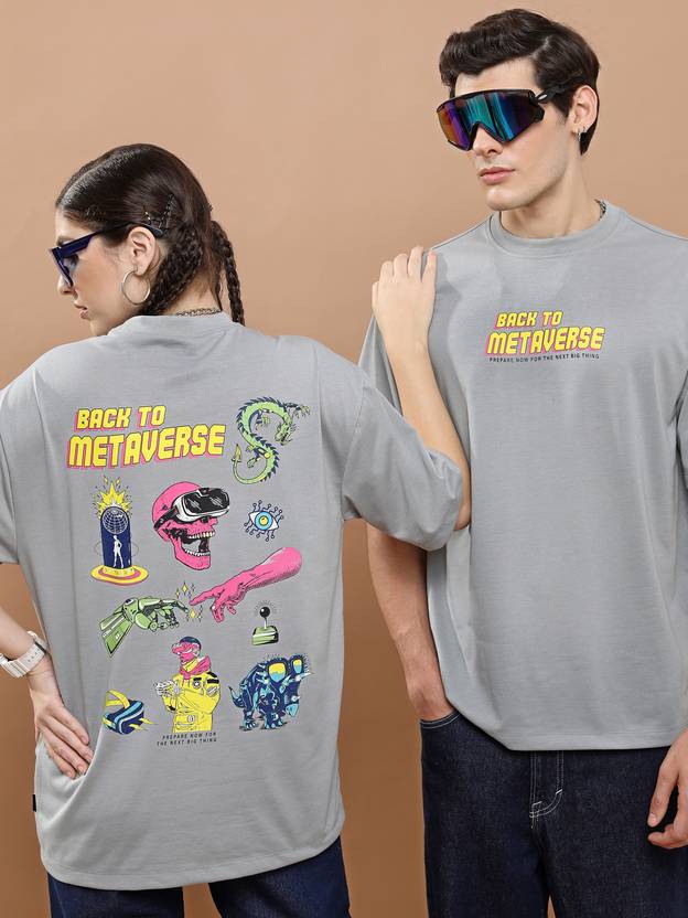HIGHLANDER Printed Couple Round Neck Grey T-Shirt
