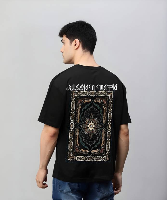 RUSSIAN MAFIA Printed Men Round Neck Black T-Shirt