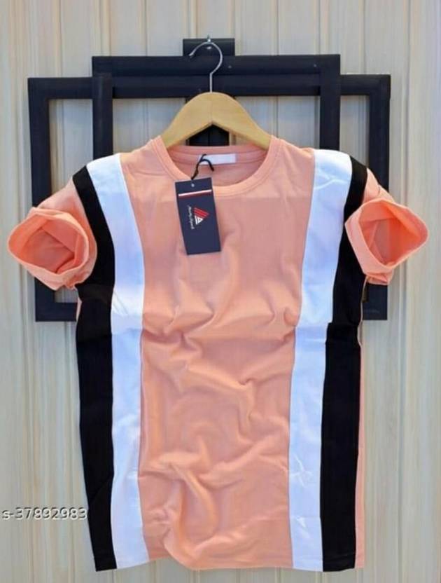 Try This Men Self Design Round Neck Cotton Blend Pink T-Shirt