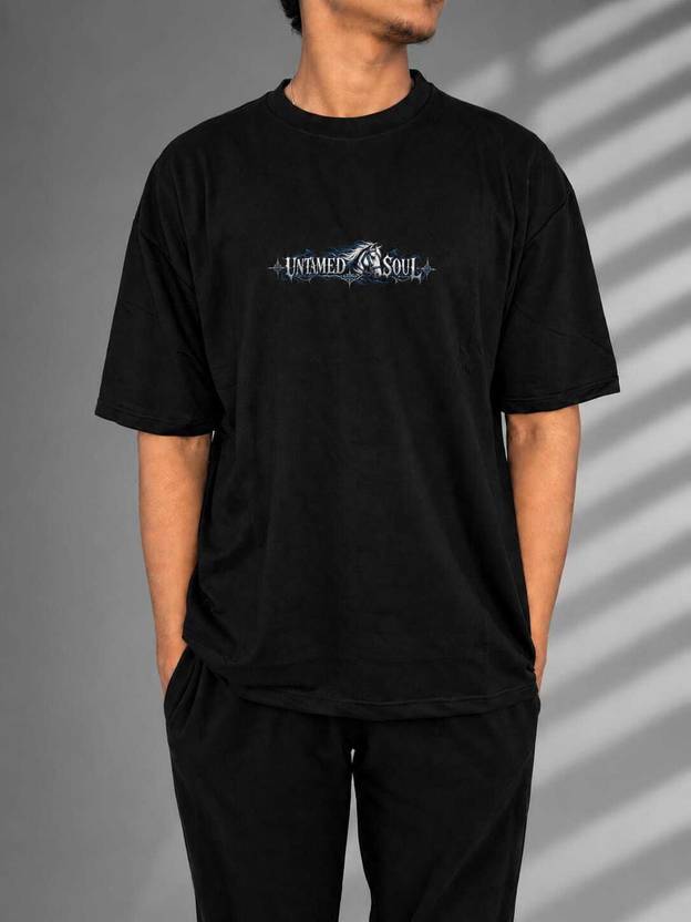 GENZYRA STYLE Men Printed Round Neck Pure Cotton Black T-Shirt