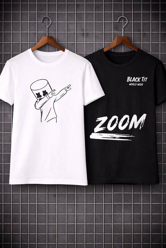 PUREHYPE Pack of 2 Men Printed Round Neck Polyester Black, White T-Shirt