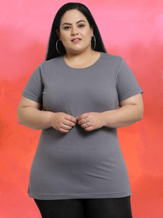 ANUBHAVGARMENT Solid Women Round Neck Grey T-Shirt