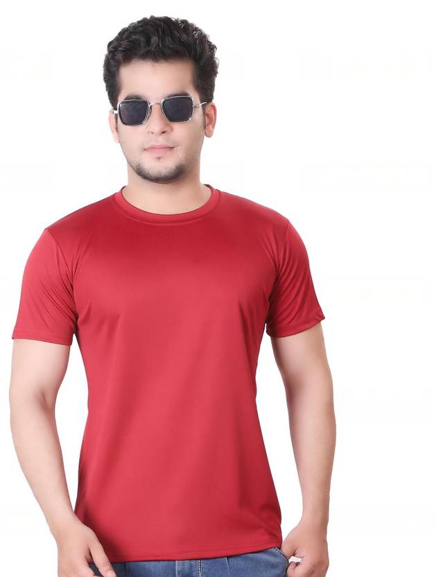 KASPY Solid Men Round Neck Maroon T-Shirt