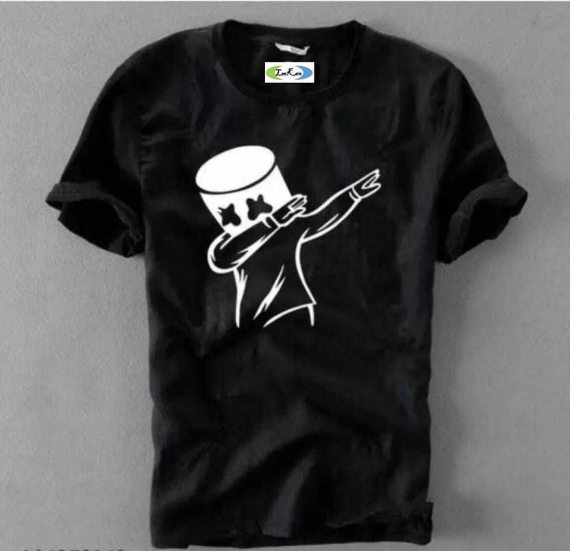 Leekan Men Printed Round Neck Polyester Black T-Shirt
