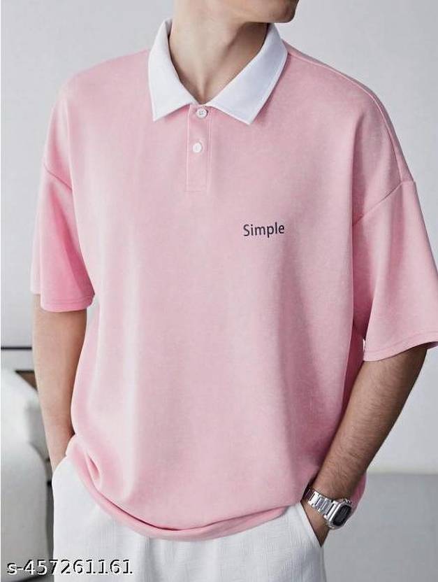 AVEJO Men Solid Polo Neck Cotton Blend Pink T-Shirt
