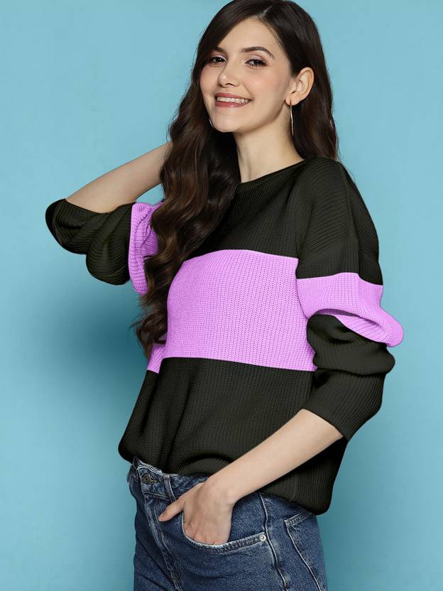 Amrutiya Enterprises Colorblock Women Round Neck Purple T-Shirt