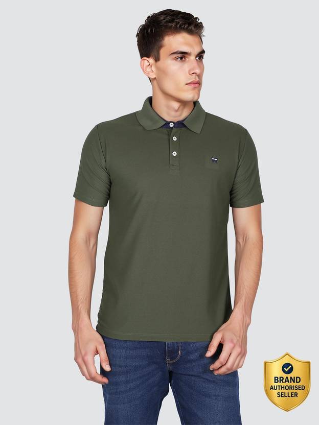 Wrangler Solid Men Polo Neck Green T-Shirt