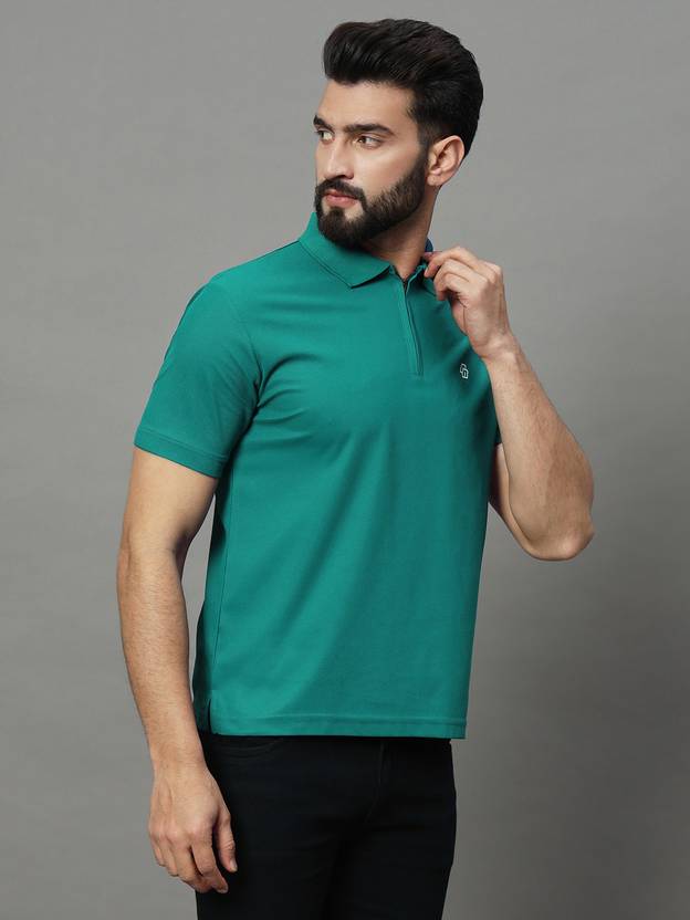 RENUOVO Solid Men Polo Neck Dark Green T-Shirt