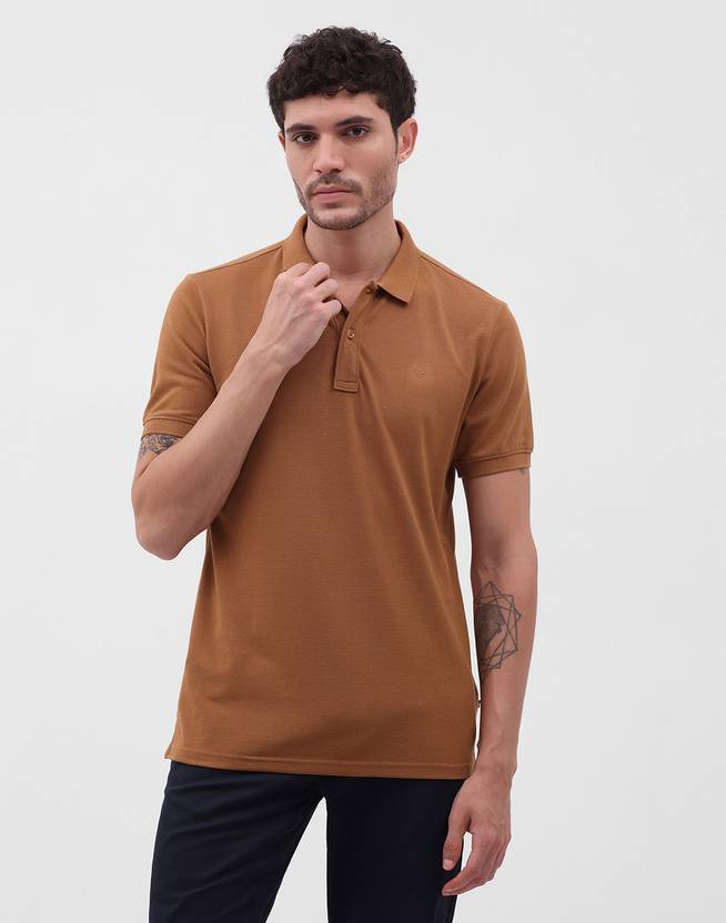 Blackberrys Solid Men Polo Neck Yellow T-Shirt