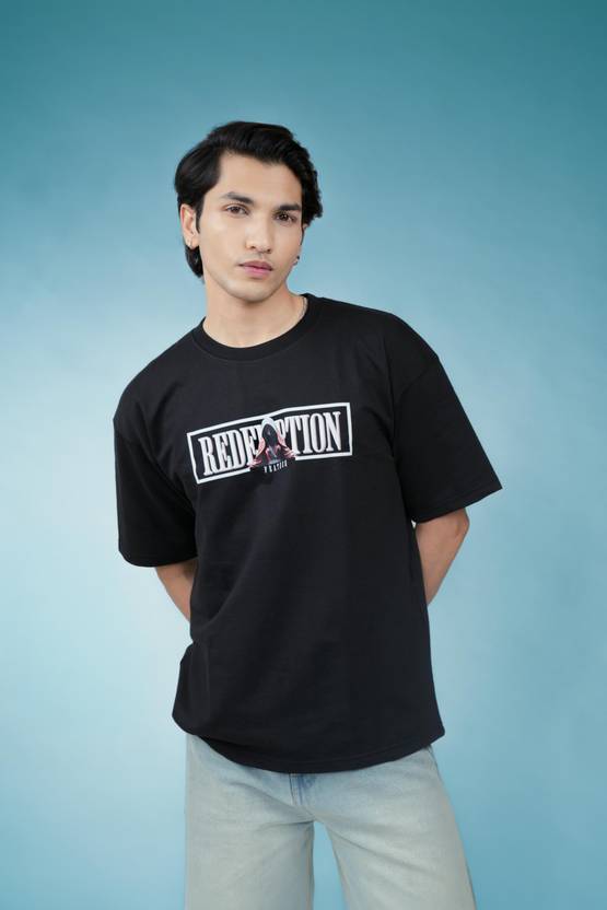 Feathers Clothing Men Printed Round Neck Cotton Blend Black T-Shirt