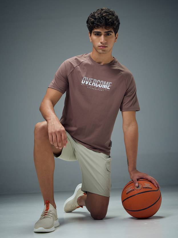Men Printed Crew Neck Polyester Brown T-Shirt