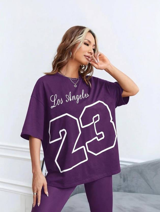 Christy World Women Graphic Print Round Neck Pure Cotton Purple T-Shirt