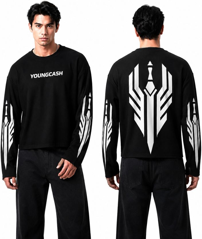 yougcash Men Black Graphic Print Round Neck Cotton Blend T-Shirt - Image 1