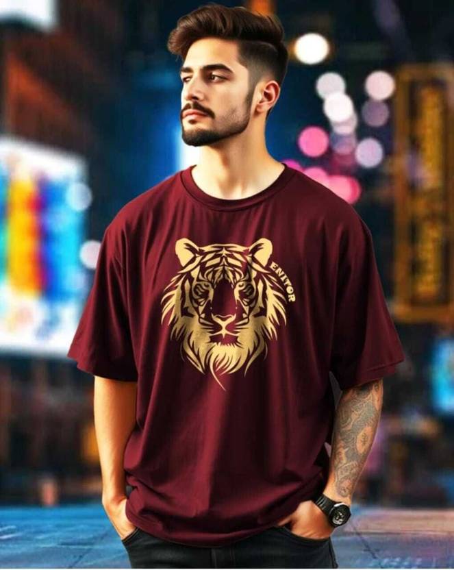 Ashkart Style Men Typography Round Neck Cotton Blend Maroon T-Shirt