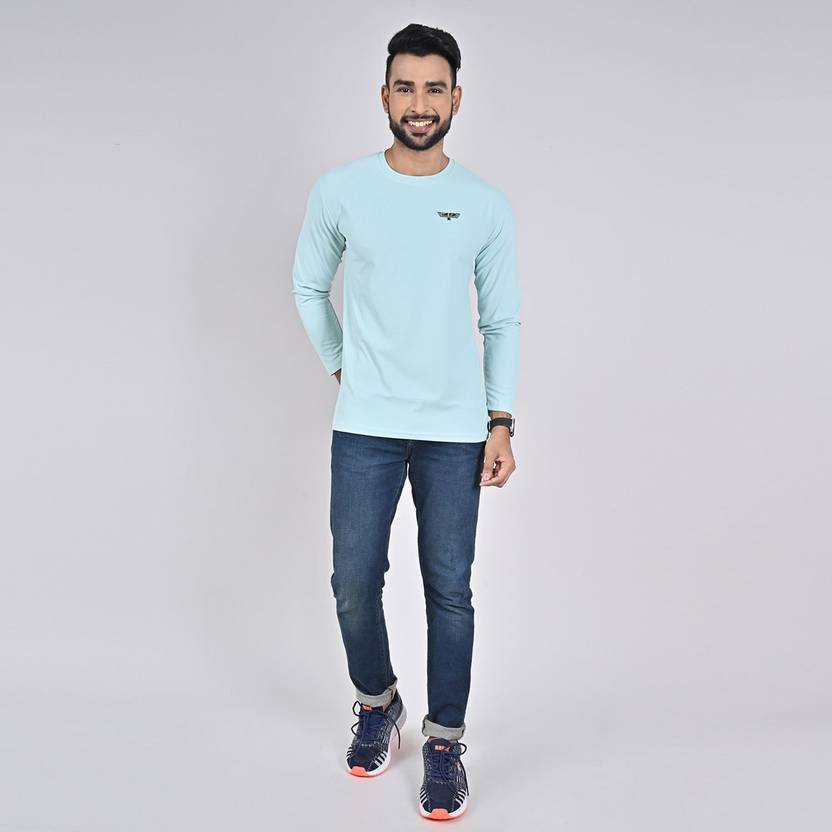 GAME BEGINS Men Solid Round Neck Polyester Blue T-Shirt