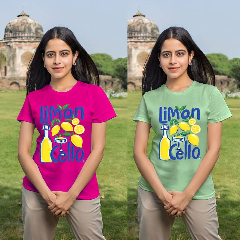Parona Graphic Print Women Round Neck Pink, Green T-Shirt