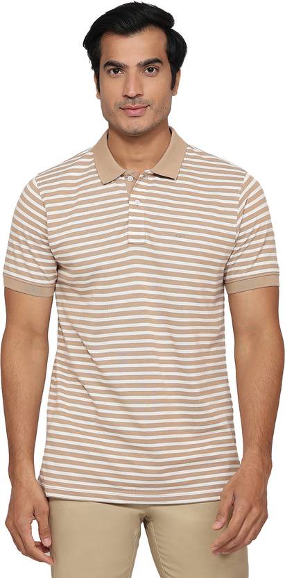 COLORPLUS Striped Men Polo Neck Beige, White T-Shirt