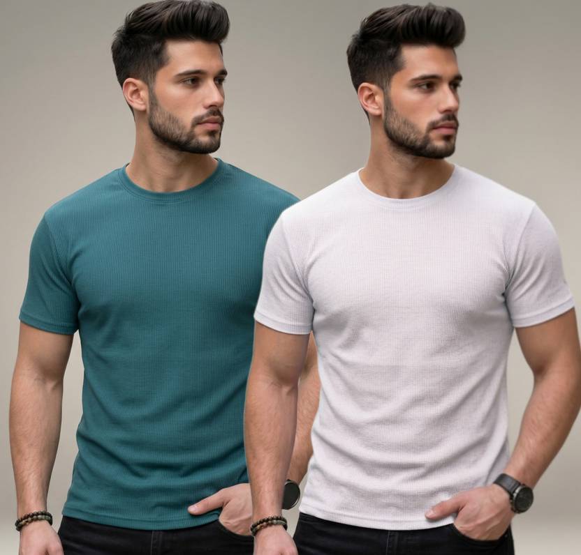 stylesmyth Men Self Design Round Neck Polyester Multicolor T-Shirt