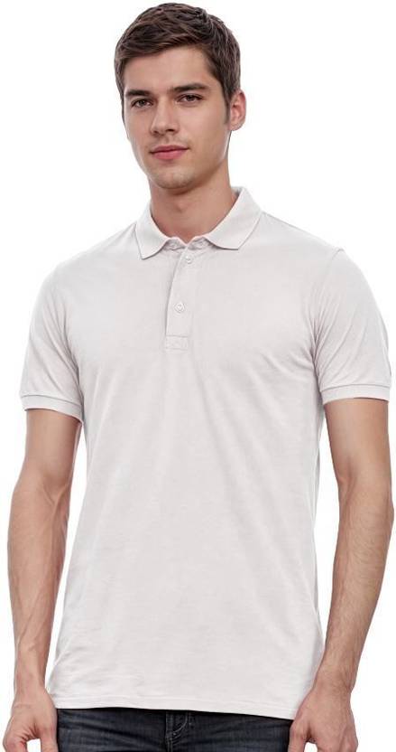 BBZASH TREND Men Solid Polo Neck Cotton Blend White T-Shirt