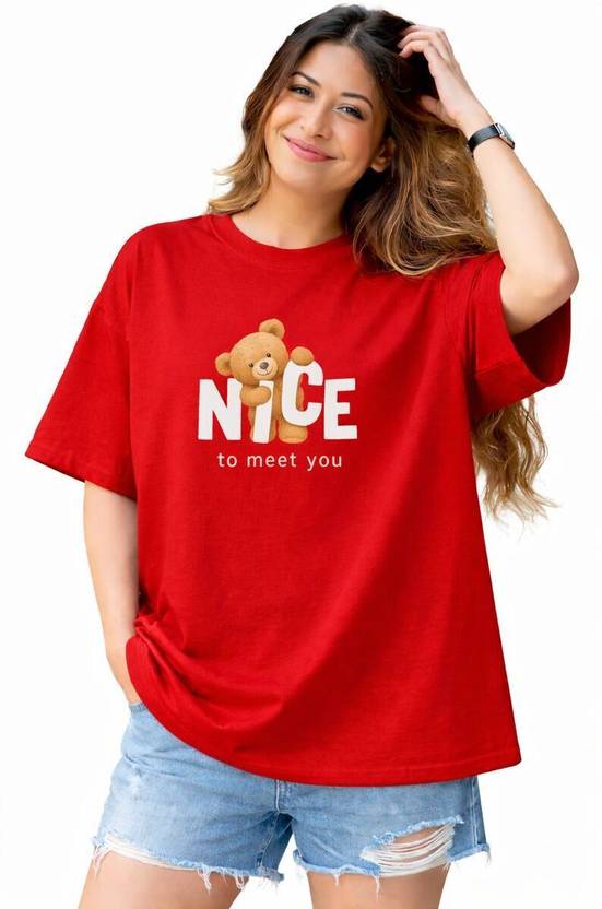 FARICON Printed Women Round Neck Red T-Shirt