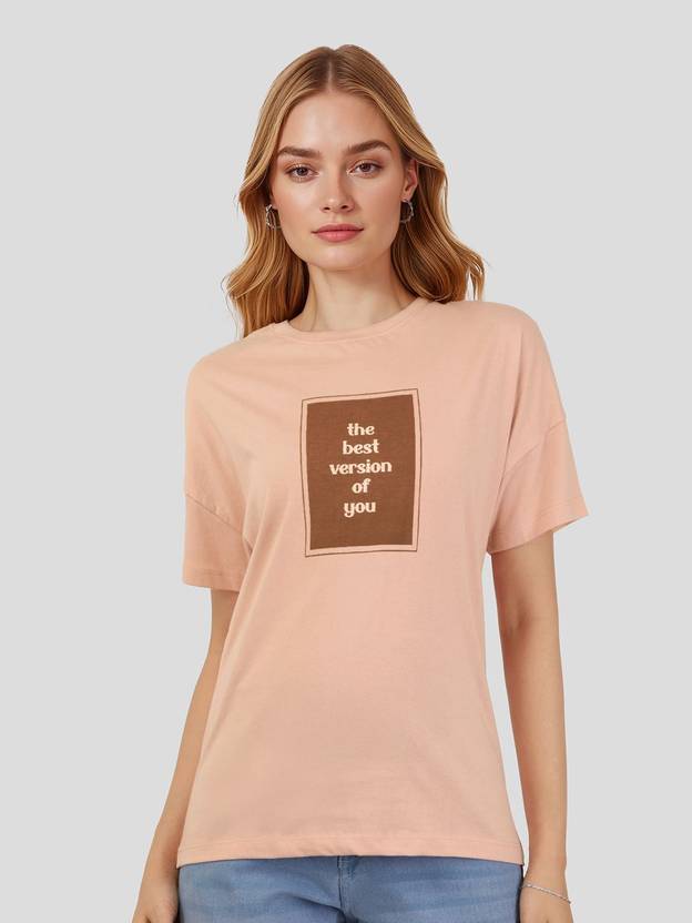 Mast & Harbour Printed Women Round Neck Pink T-Shirt