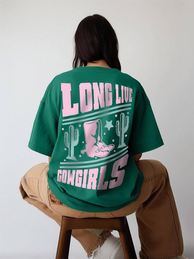 JUNEBERRY Printed Women Round Neck Dark Green T-Shirt