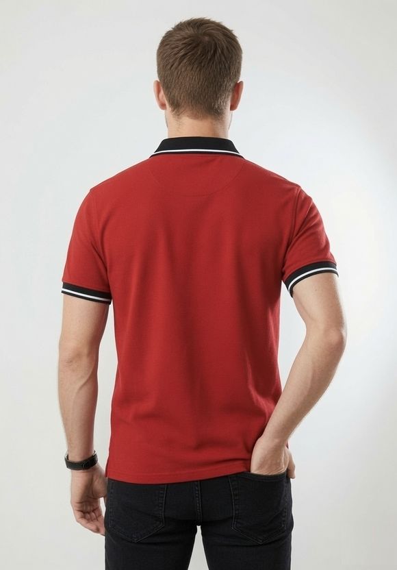 true habit Men Polo Neck Red T-Shirt - Image 2