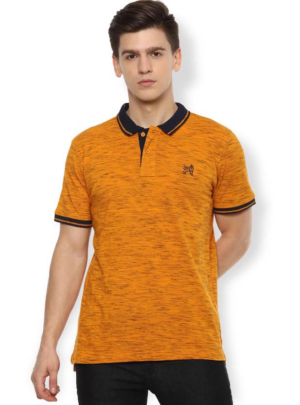 Academy By Van Heusen Men Self Design Polo Neck Polycotton Yellow T-Shirt