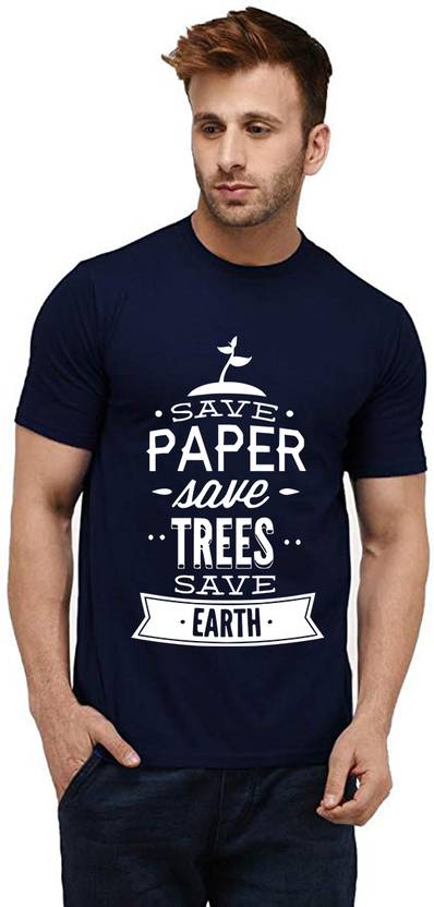 Aseria Men Printed Round Neck Cotton Blend Blue T-Shirt