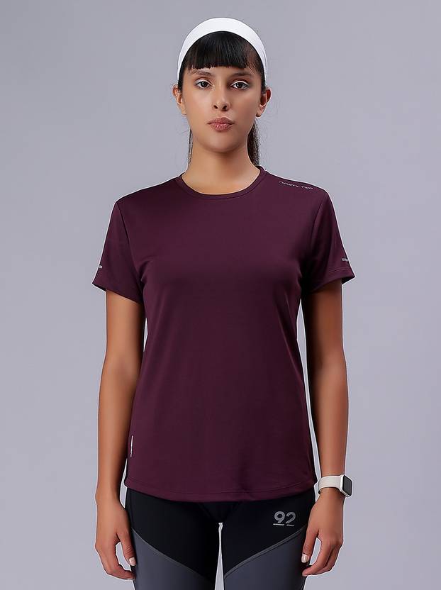 92 Ninety Two Women Solid Round Neck Polyester Maroon T-Shirt