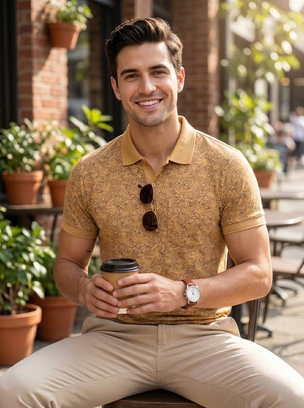 dadu dayal Printed Men Polo Neck Yellow T-Shirt